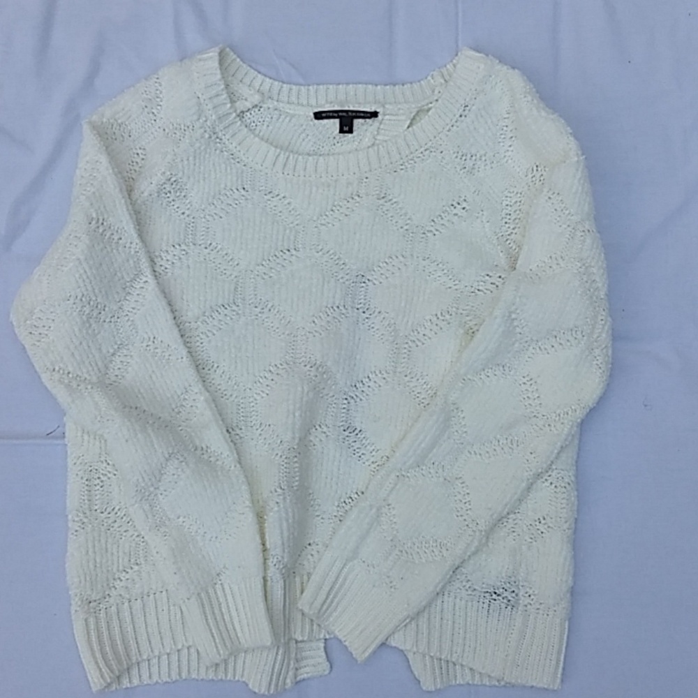 Cream cableknit sweater with open back